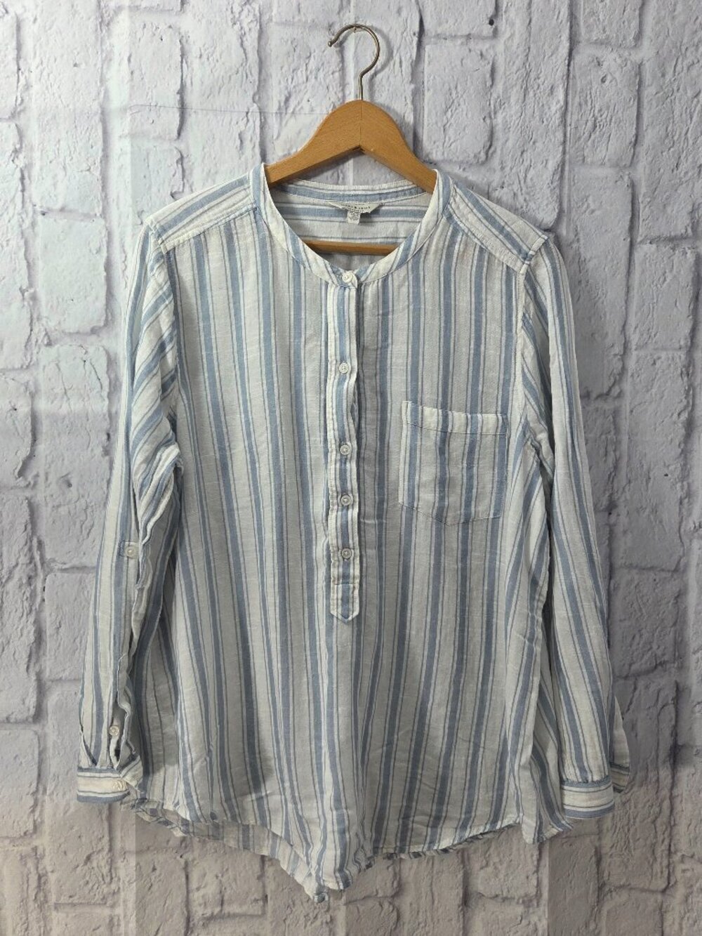Lucky Brand Extra Large Blue White Striped Longsleeve Button Front Blouse (FLAW)